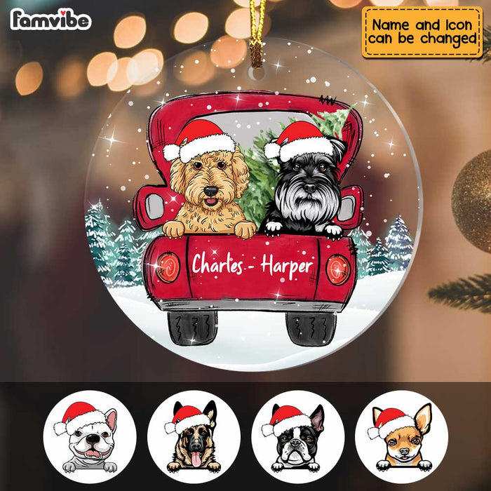 Personalized Dog Christmas Red Truck Circle Ornament SB74 23O47 1