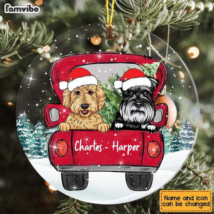 Personalized Dog Christmas Red Truck Circle Ornament SB74 23O47 1