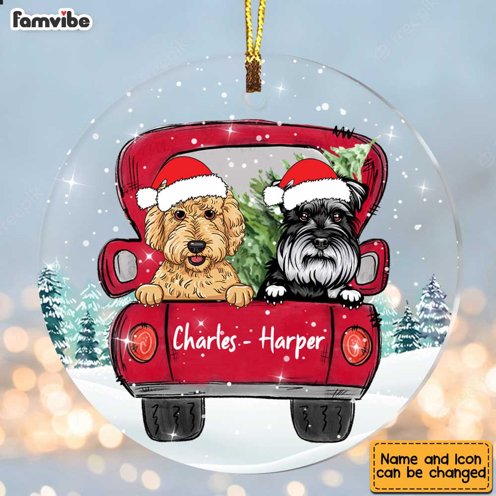 Personalized Dog Christmas Red Truck Circle Ornament SB74 23O47 Primary Mockup