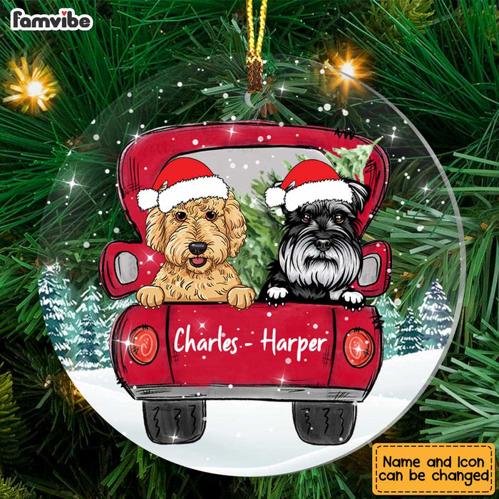 Personalized Dog Christmas Red Truck Circle Ornament SB74 23O47 1