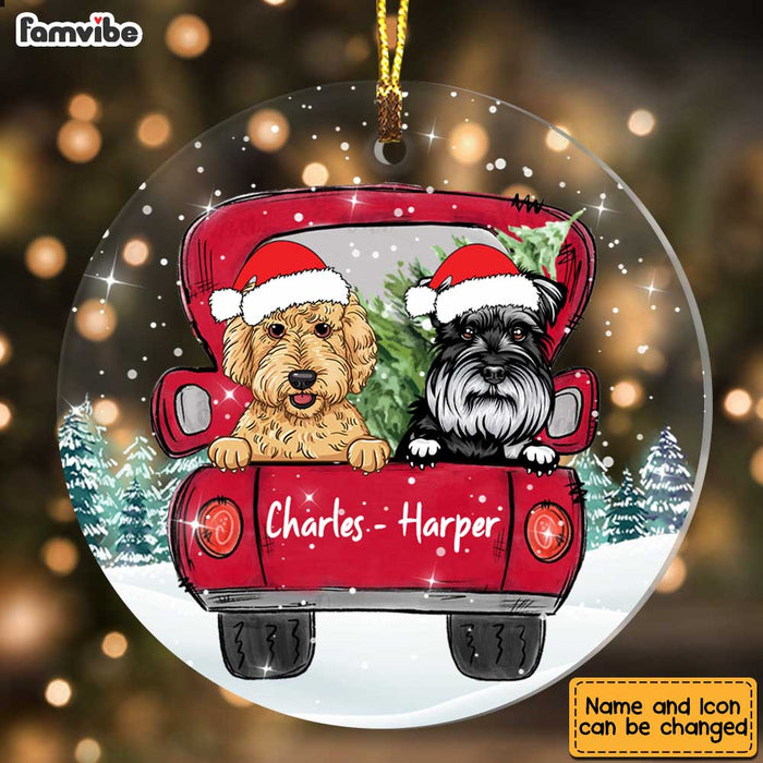 Personalized Dog Christmas Red Truck Circle Ornament SB74 23O47 1