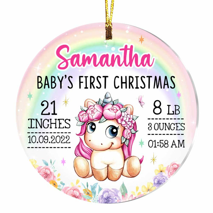 Personalized Unicorn Baby First Christmas Acrylic Circle Ornament SB71 32O47 1