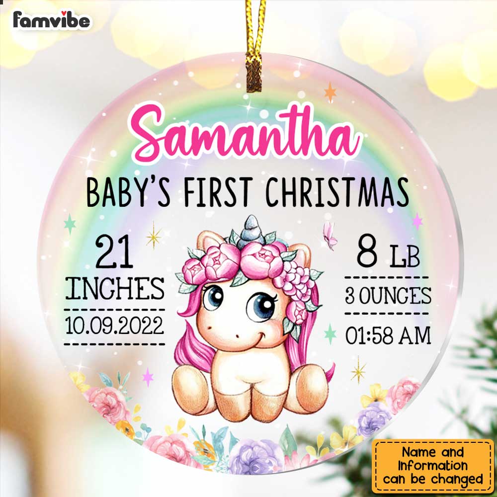 Personalized Unicorn Baby First Christmas Acrylic Circle Ornament SB71 32O47 Primary Mockup