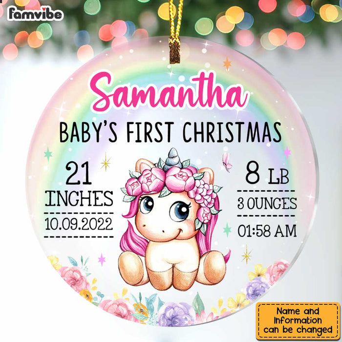 Personalized Unicorn Baby First Christmas Acrylic Circle Ornament SB71 32O47 1