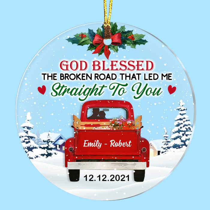 Personalized God Blessed The Broken Road Couple Acrylic Circle Ornament SB73 32O53 1