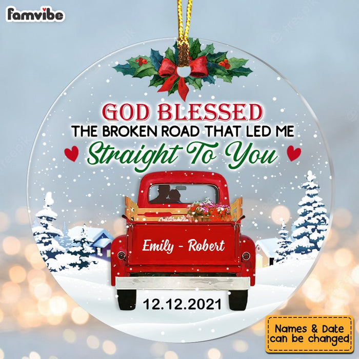 Personalized God Blessed The Broken Road Couple Acrylic Circle Ornament SB73 32O53 1