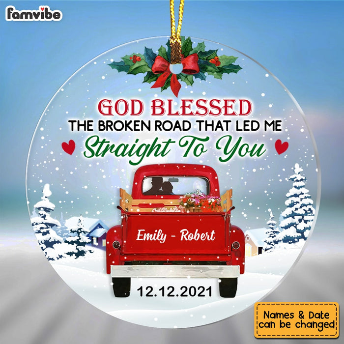 Personalized God Blessed The Broken Road Couple Acrylic Circle Ornament SB73 32O53 1