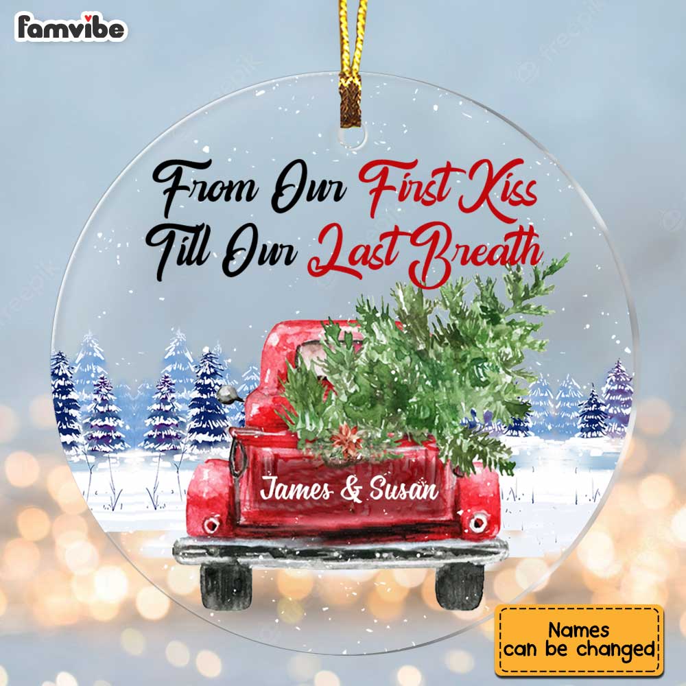 Personalized Couple Red Truck From First Kiss Heart Ornament SB75 30O34 Primary Mockup