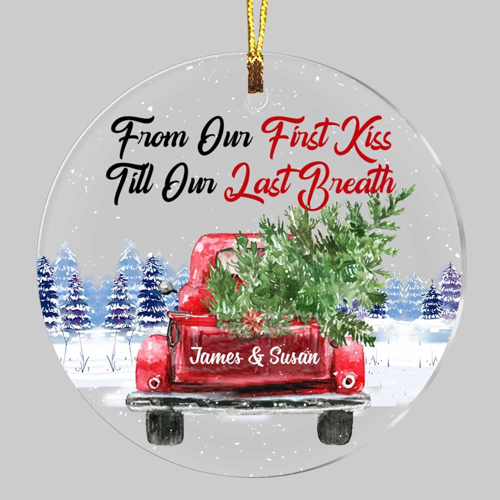 Personalized Couple Red Truck From First Kiss Heart Ornament SB75 30O34 Primary Mockup