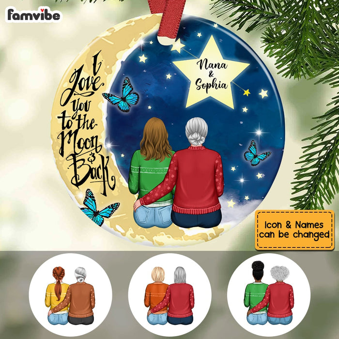 Personalized Grandma Granddaughter Love To The Moon Circle Ornament SB81 30O53 1