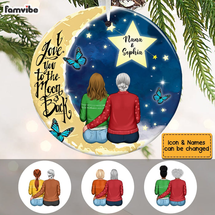 Personalized Grandma Granddaughter Love To The Moon Circle Ornament SB81 30O53 1