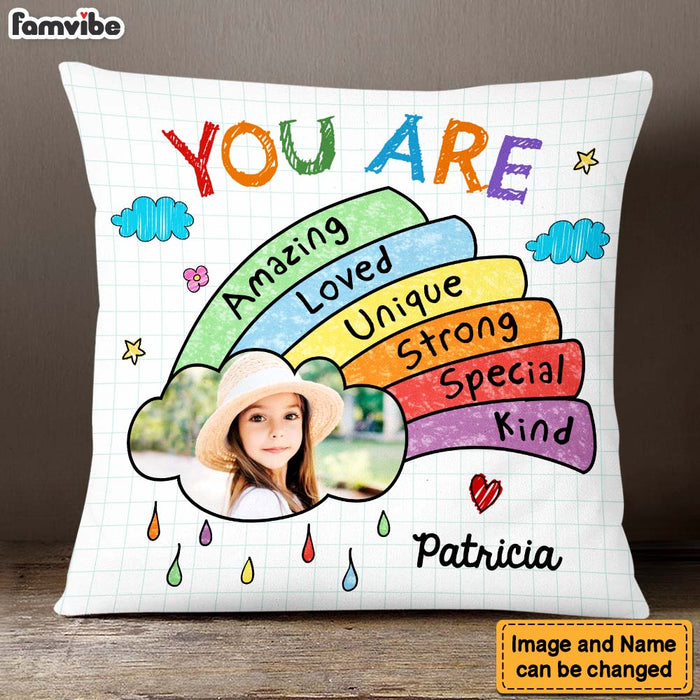 Personalized Affirmation Gift For Kids You Are Amazing Upload Photo Pillow 26483 1