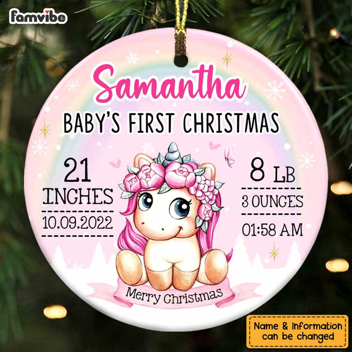 Personalized Unicorn Baby First Christmas Circle Ornament SB101 32O47 1