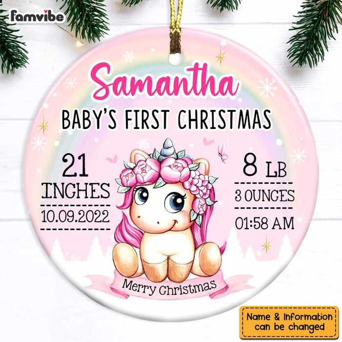 Personalized Unicorn Baby First Christmas Circle Ornament SB101 32O47 1