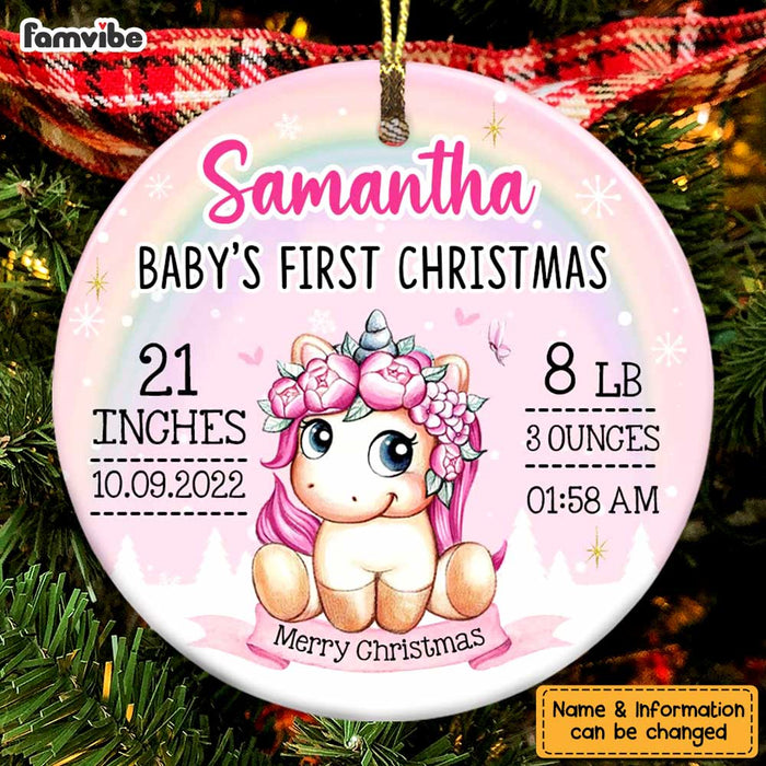Personalized Unicorn Baby First Christmas Circle Ornament SB101 32O47 1