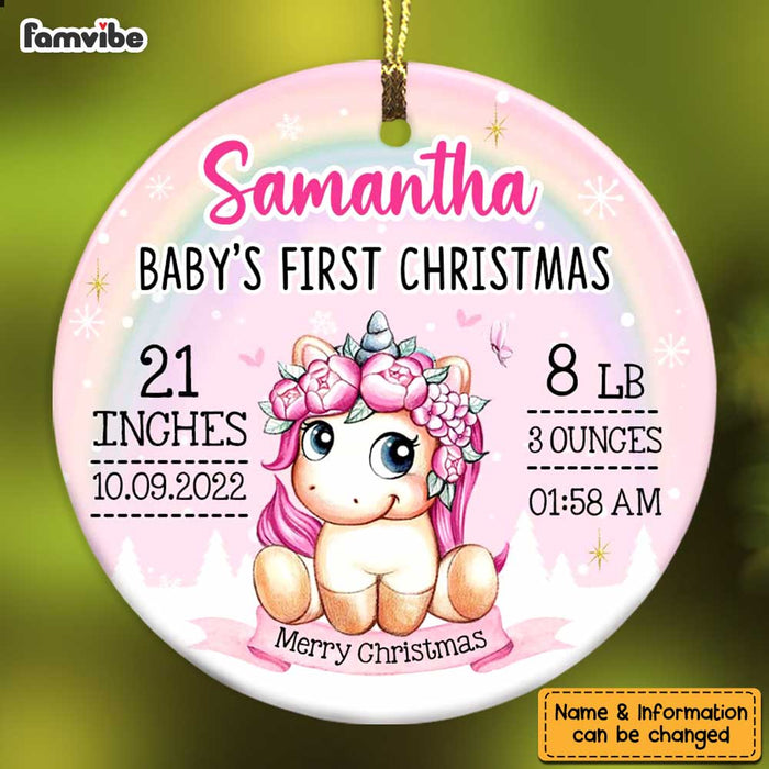 Personalized Unicorn Baby First Christmas Circle Ornament SB101 32O47 1
