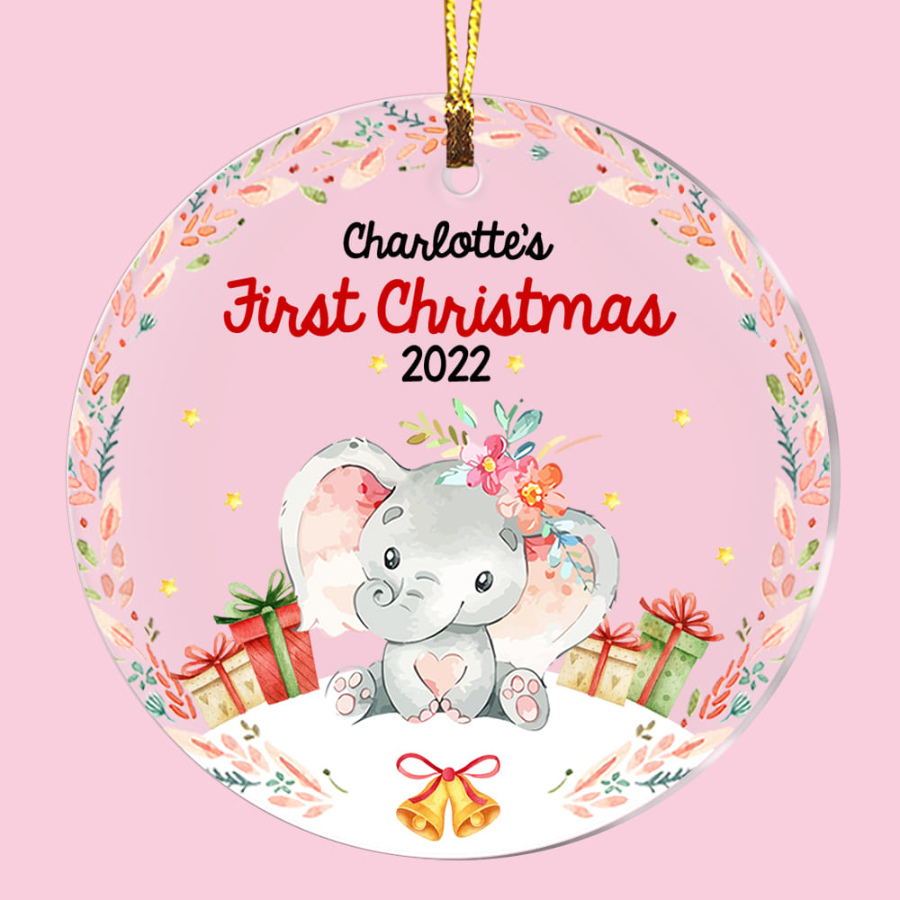 Personalized Baby First Christmas Elephant Circle Ornament SB242 85O53 Primary Mockup