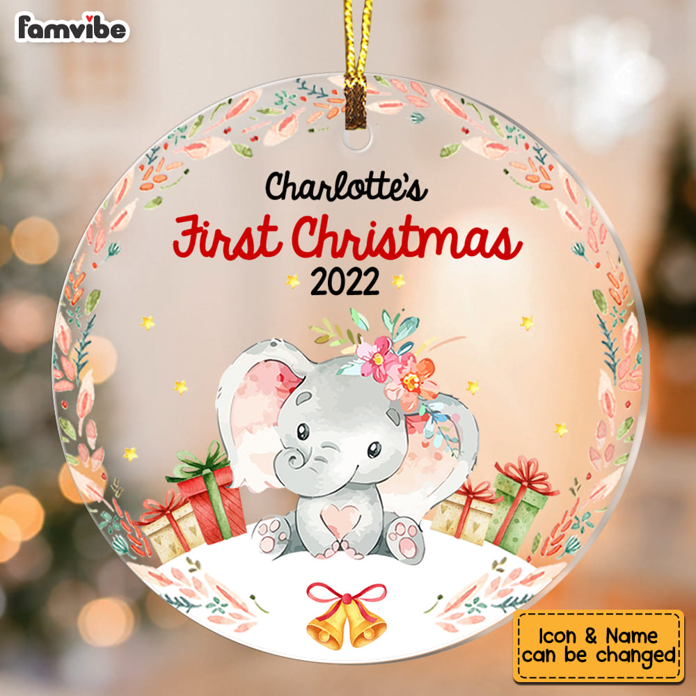 Personalized Baby First Christmas Elephant Circle Ornament SB242 85O53 Primary Mockup