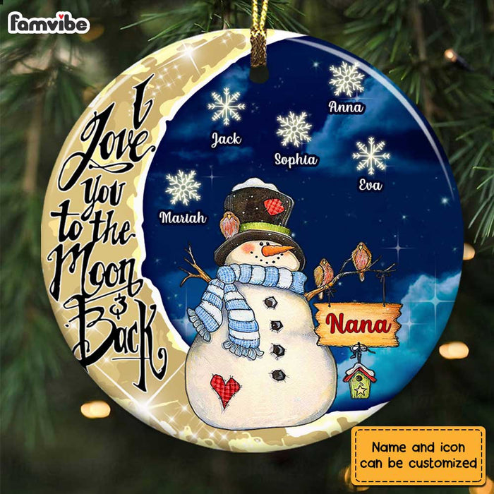 Personalized Grandma Snowman On The Moon Circle Ornament SB232 30O28 1