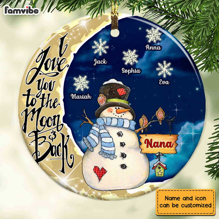 Personalized Grandma Snowman On The Moon Circle Ornament SB232 30O28 1