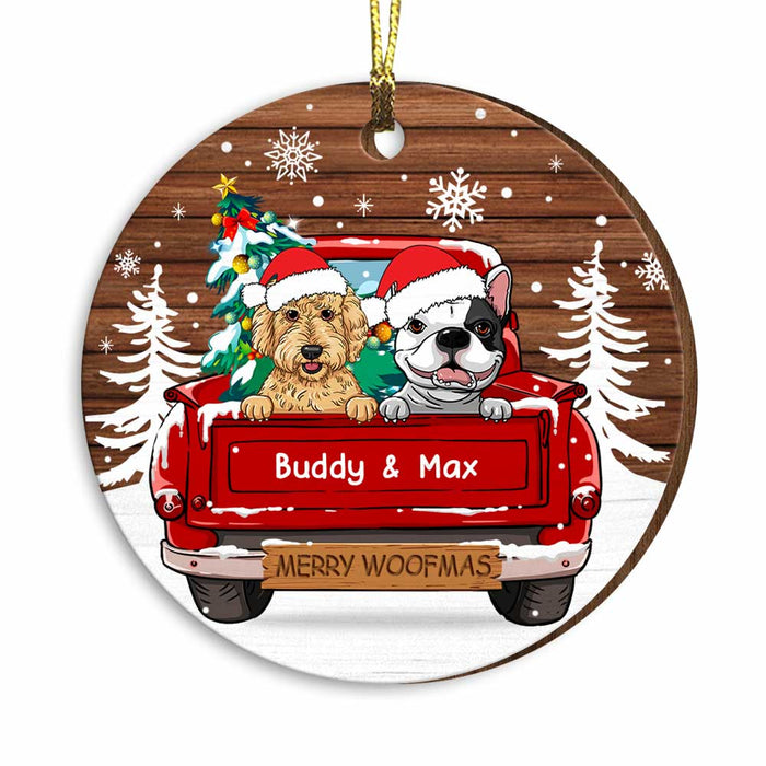 Personalized Merry Woofmas Red Truck Dog Christmas Circle Ornament SB283 58O34 1