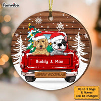 Personalized Merry Woofmas Red Truck Dog Christmas Circle Ornament SB283 58O34 thumb 1