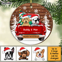 Personalized Merry Woofmas Red Truck Dog Christmas Circle Ornament SB283 58O34 thumb 1