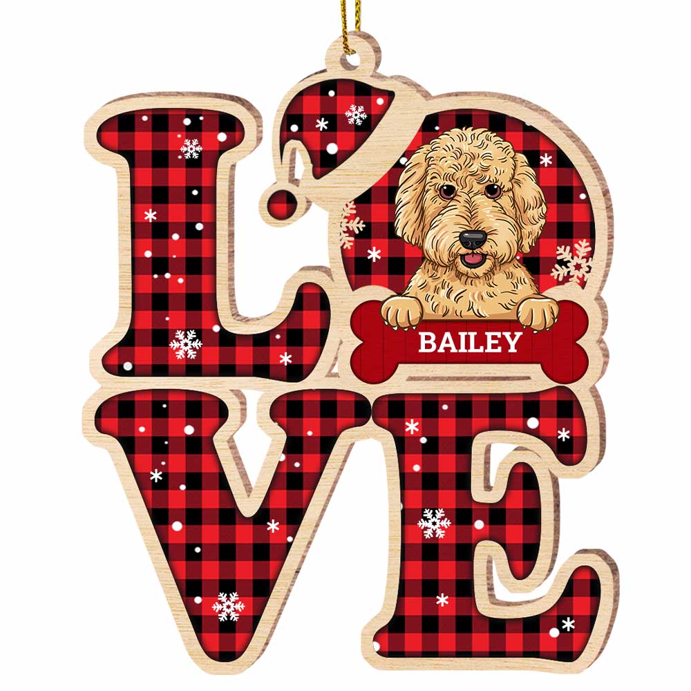 Personalized Love Dog Buffalo Plaid Ornament SB271 30O47 Primary Mockup