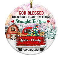 Personalized Couple Red Truck The Broken Road Circle Ornament OB12 32O28 thumb 1