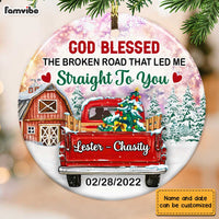 Personalized Couple Red Truck The Broken Road Circle Ornament OB12 32O28 thumb 1