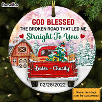Personalized Couple Red Truck The Broken Road Circle Ornament OB12 32O28 thumb 1