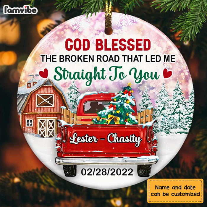 Personalized Couple Red Truck The Broken Road Circle Ornament OB12 32O28 1