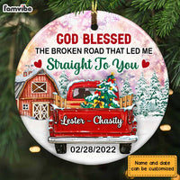 Personalized Couple Red Truck The Broken Road Circle Ornament OB12 32O28 thumb 1