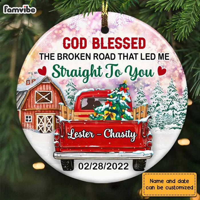 Personalized Couple Red Truck The Broken Road Circle Ornament OB12 32O28 1