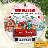 Personalized Couple Red Truck The Broken Road Circle Ornament OB12 32O28 thumb 1