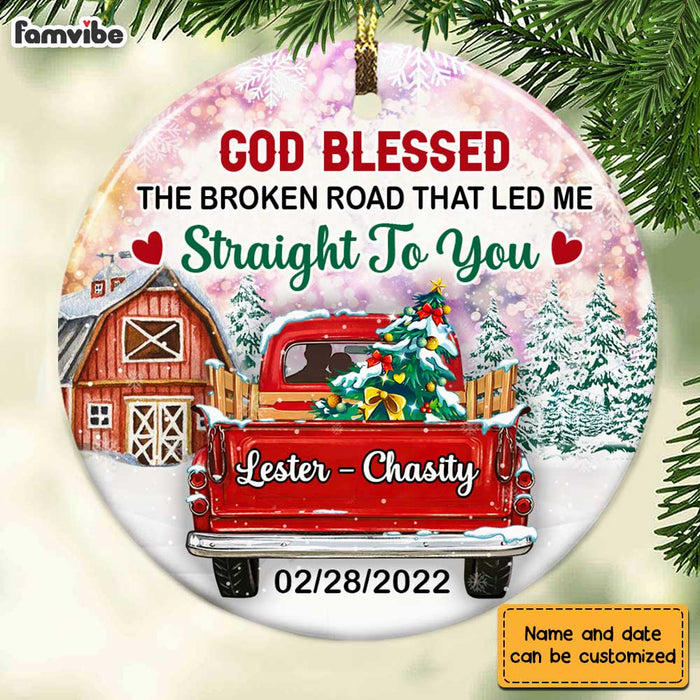 Personalized Couple Red Truck The Broken Road Circle Ornament OB12 32O28 1