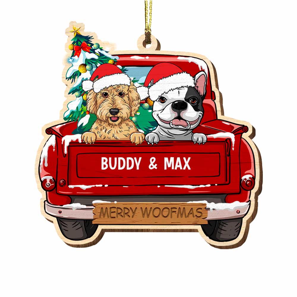 Personalized Dog Happy Red Truck Christmas Ornament SB296 58O34 Primary Mockup