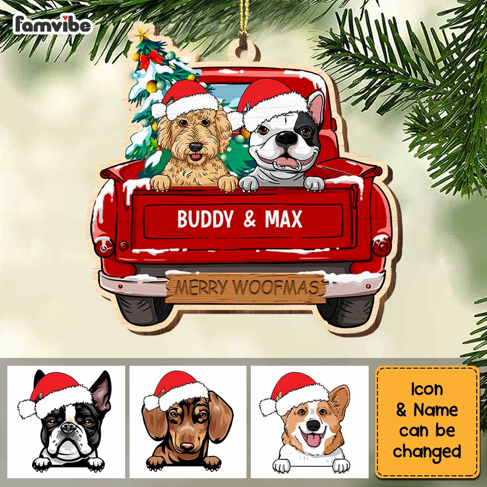 Personalized Dog Happy Red Truck Christmas Ornament SB296 58O34 Primary Mockup