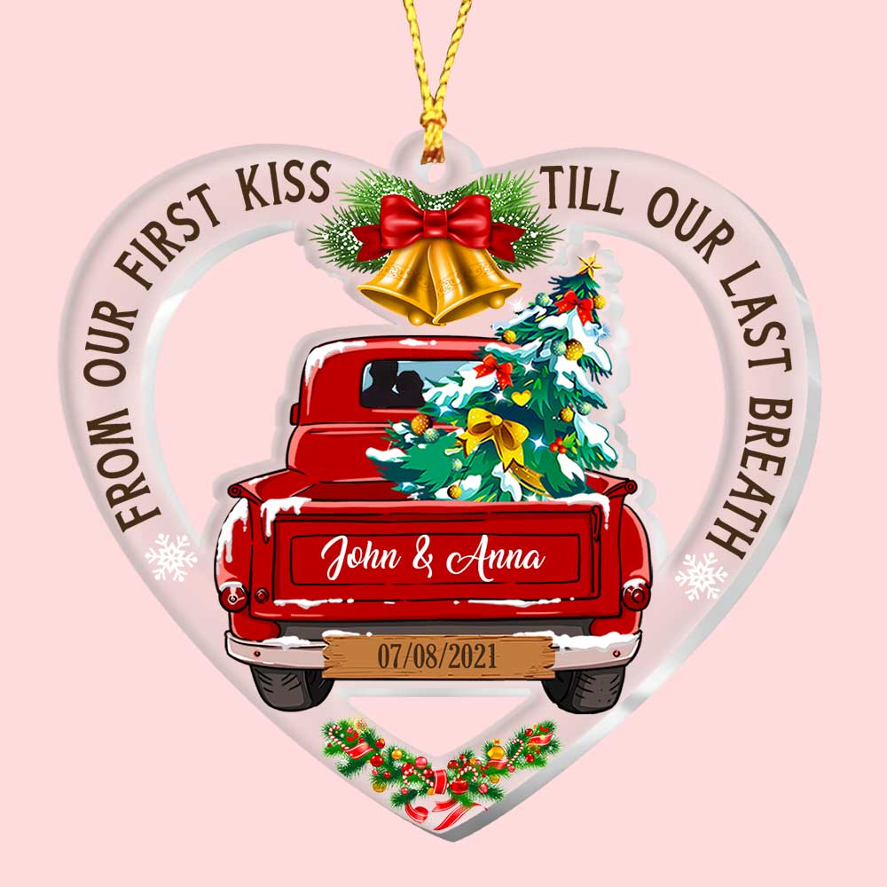 Personalized Couple Happy Red Truck Christmas Ornament SB291 58O34 Primary Mockup