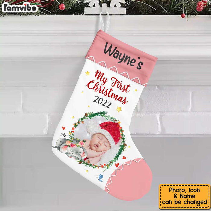 Personalized Elephant Baby First Christmas Custom Photo Stocking OB36 58O34 1