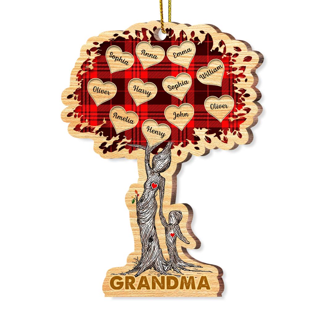 Personalized Grandma Tree Buffalo Plaid Ornament OB38 58O67 Primary Mockup