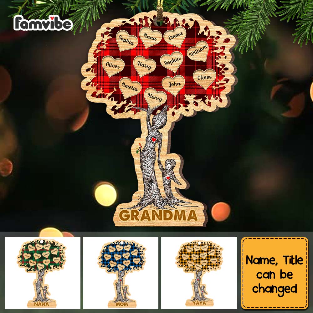Personalized Grandma Tree Buffalo Plaid Ornament OB38 58O67 Primary Mockup