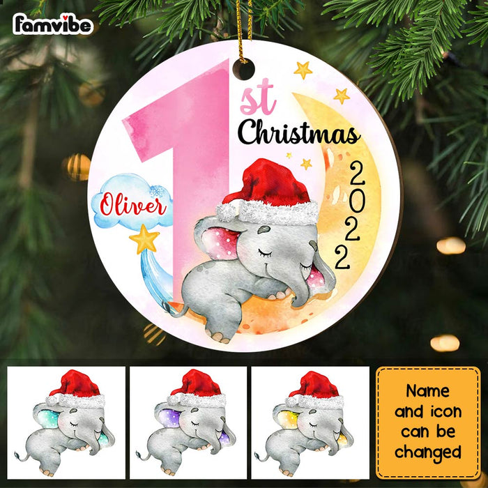 Personalized Elephant Baby First Christmas Circle Ornament OB53 23O28 1