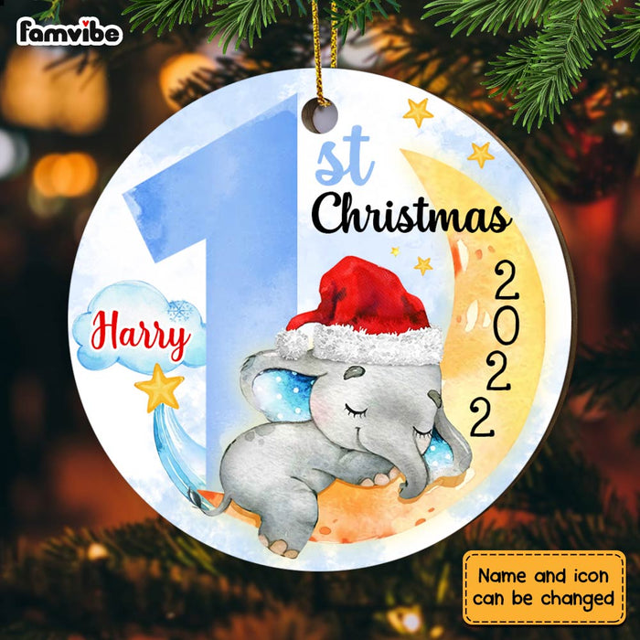 Personalized Elephant Baby First Christmas Circle Ornament OB53 23O28 1