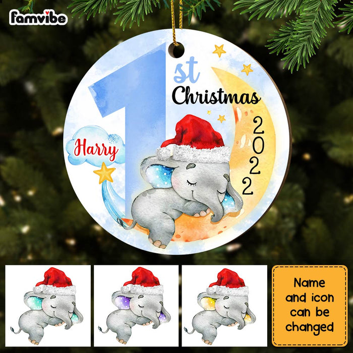 Personalized Elephant Baby First Christmas Circle Ornament OB53 23O28 1