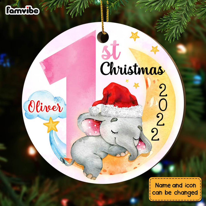 Personalized Elephant Baby First Christmas Circle Ornament OB53 23O28 1