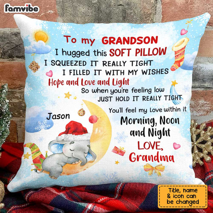 Personalized Elephant To My Grandson Christmas Pillow OB51 32O67 1