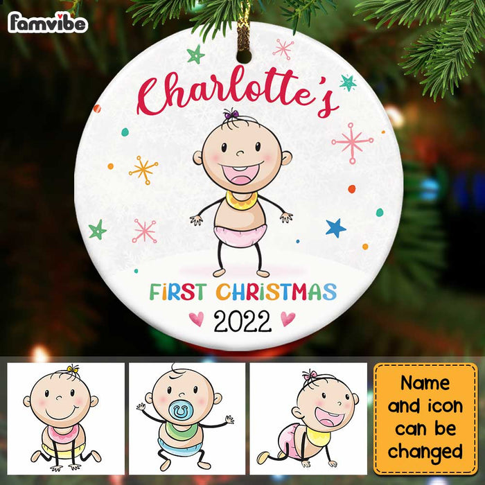 Personalized Baby First Christmas Circle Ornament OB63 36O28 1