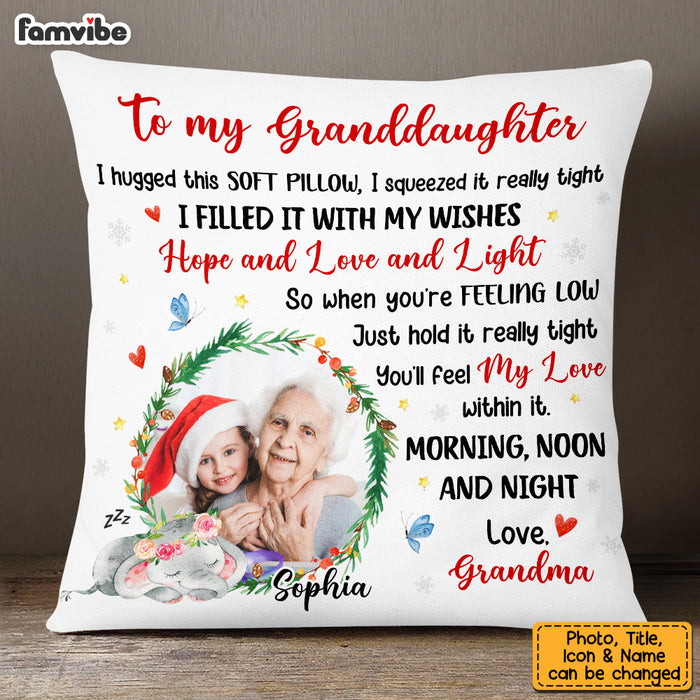 Personalized To My Granddaughter Elephant Christmas Photo Hug This Pillow OB71 32O53 1