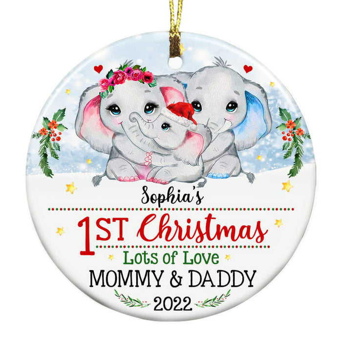 Personalized Elephant Baby First Christmas Circle Ornament OB73 32O53 1